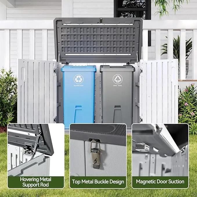 Aoxun White Outdoor Storage Cabinet with 2 Shelves, 35 Cu.Ft Trash Can Storage Shed, Waterproof, Horizontal Storage for Garbage Bin, Generator, Lawn Mower by GreenHaven Gardens
