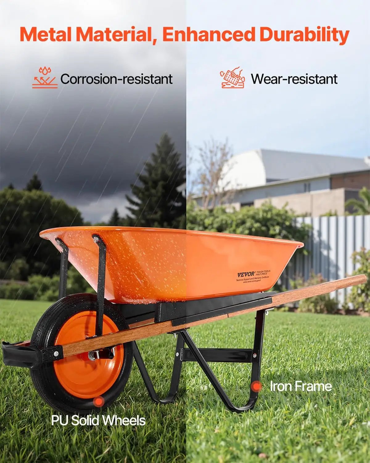VEVOR Wheelbarrow Cart, 5 Cu. Ft. Load & 265 lbs Capacity, One Wheel Garden Dump Cart, Garden Wagon with Metal Handle & 16" Wide Track Wheels, Easy Loading Utility Yard Cart & Wagons for Lawn Farm by GreenHaven Gardens