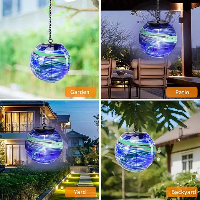 VCUTEKA Solar Chandelier Outdoor, Hanging Glass Solar Light with Hook Up, Garden Lanterns Decor for Yard, Tree and Patio, Blue Green by GreenHaven Gardens
