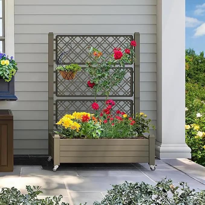 YITAHOME 43.3x17.7x61 in Planter Trellis Box with Wheels & Drain Plug, Outdoor Resin Raised Garden Bed for Climbing Plants, Large Weather-Resistant Design, Light Brown by GreenHaven Gardens