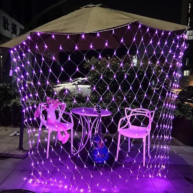 Joomer 12ft x 5ft 360LED Purple Halloween Net Lights Outdoor, 8 Modes Timer Connectable Waterproof Bush Mesh Netting for Halloween Outdoor Decorations (Clear Wire) by GreenHaven Gardens