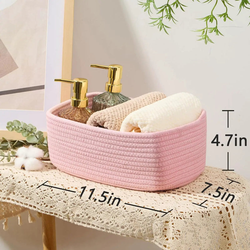 Small Storage Baskets for Organizing | Closet Organizer Bins | Shelf Toy Basket | Woven Rope Baskets | Cube Decorative Box | Shallow Basket | 11.5x7.5x4.7” | 3 Packs Light Pink by GreenHaven Gardens