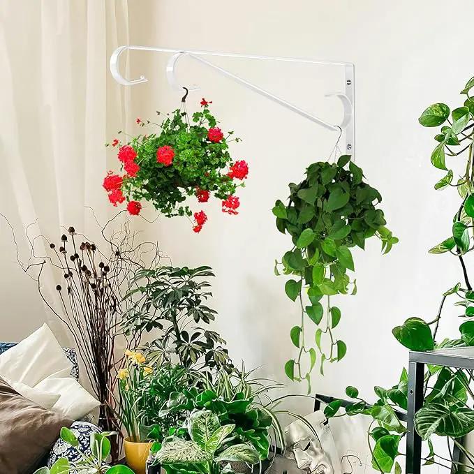 Plant Hangers Outdoor (2 Pack-15.5 Inch White) Plant Hooks Heavy Duty Iron Plant Hanger Hook for Wall, Hanging Plant Bracket for Planters, Bird Feeders, Lanterns, Wind Chimes, Outdoor by GreenHaven Gardens
