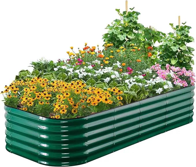 Quictent Galvanized Raised Garden Bed Kit, 6x3x1.5 ft Oval Metal Planter Box Tall for Vegetables Outdoor Backyard, Rubber Strip Edging Included, Dark Green by GreenHaven Gardens