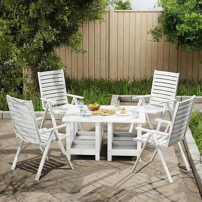 Outdoor Side Table for Garden, Lawn, Living Room Adirondack Tables for Outside 2-Tier HDPE Waterproof Small Outside Side Tables for Patio End Table for Adirondack Chair, 2 Pcs, White by GreenHaven Gardens