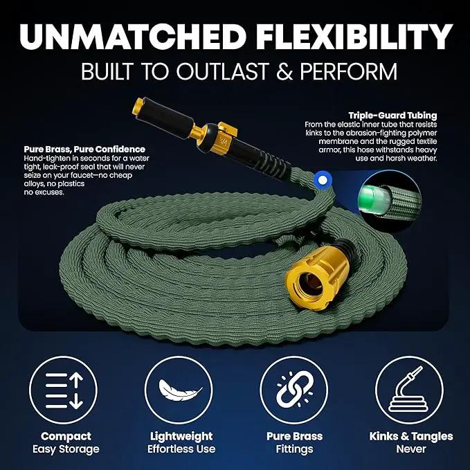 TITAN Flexible Garden Hose 10FT – Ultra Lightweight, Heavy Duty Water Hose with Brass Fittings & Jet Nozzle – Kink-Free, Non-Expanding, Durable Fabric Hose for Yard, Lawn, Car Wash, Outdoor Use by GreenHaven Gardens