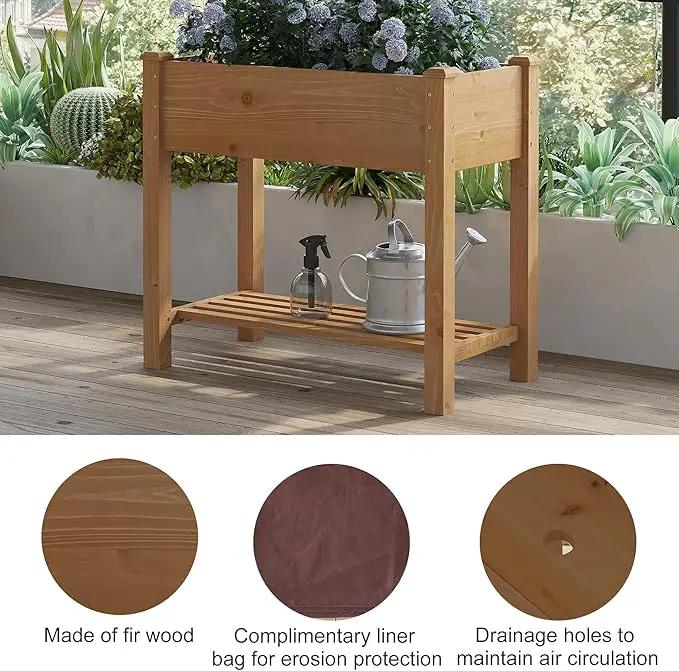 FILWH Raised Garden Bed with Legs Elevated Wooden Planter Box Stand Large Planter Stand Box for Fruits Vegetables Flowers with Divider with Bag - 34x18x30.5IN（Brown） by GreenHaven Gardens