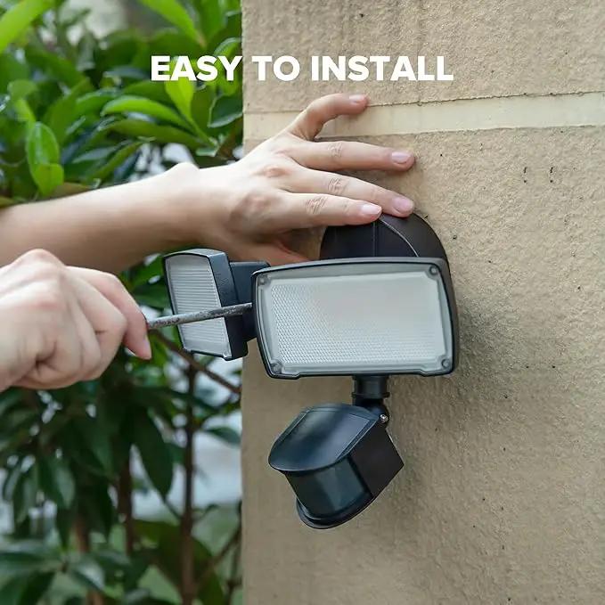 LUTEC 38W 3500 Lumen LED Motion Activated Integrated Dual-Head Floodlight Outdoor with Motion Sensor, 5000K Daylight, Dusk to Dawn, Exterior Security Wall Light for Patio, Garden, Yard(Black) by GreenHaven Gardens