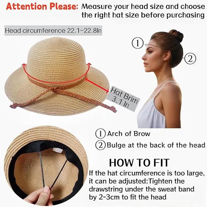 Beach Sun Straw Hats for Women, Summer Sun Protection Foldable Packable Wide Brim Hat by GreenHaven Gardens