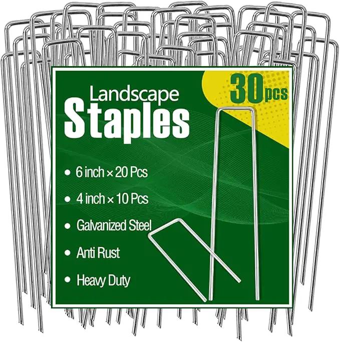 30 Pcs Galvanized Landscape Staples Metal Garden Stakes Heavy Duty for Ground Cover, U-Shaped Pins Yard Stakes Weed Barrier Fabric, Garden Hose, Drip Irrigation, 1 inch*(6+4 inch) by GreenHaven Gardens