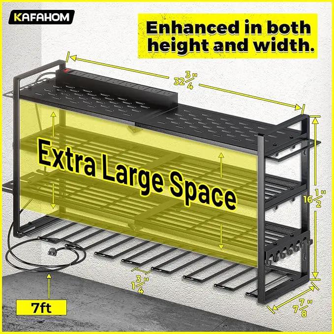 KAFAHOM Power Tool Organizer with Charging Station.Garage 8 Drill Holder Built in 8 Outlets Power Strip,Tool Storage Shelf Wall Mount,Tool Battery Organizer with Screwdriver/Hammer/Air Tool Rack by GreenHaven Gardens