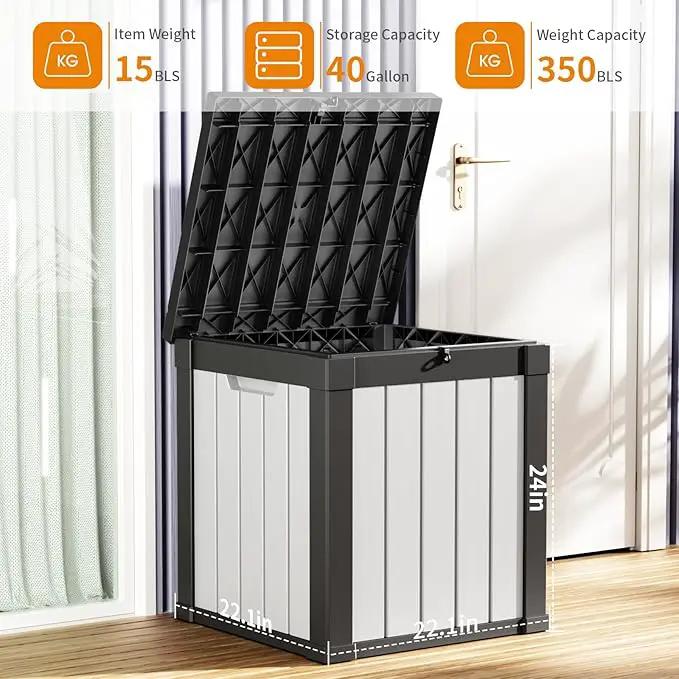 40 Gallon Resin Deck Box, Lockable Patio Outdoor Storage Box for Furniture, Garden Tools and Tools Storage, Waterproof Outside Storage Boxes - Black&White by GreenHaven Gardens
