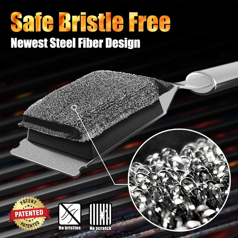 GRILLART Grill Brush Bristle Free, Safe Grill Brush for Outdoor Grill, SteamWizards BBQ Grill Cleaning Brush Kit, Replaceable Head Grill Scraper Tool, Grill Cleaner BBQ Accessories, Gifts for Men/Dad by GreenHaven Gardens
