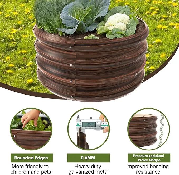 2x2x1ft Round Galvanized Raised Garden Bed Outdoor Metal Planter Box Raised Beds for Gardening,Vegetables,Fruits,Flowers & Herbs (Brown) by GreenHaven Gardens