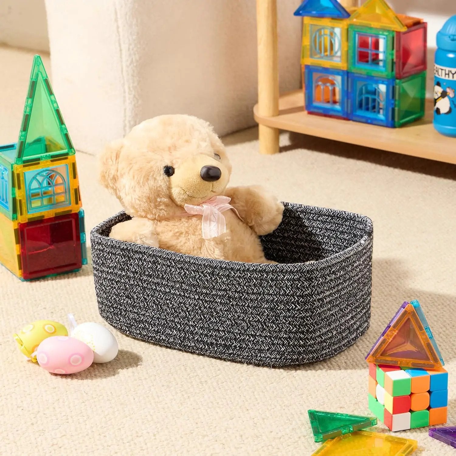 Small Storage Baskets for Organizing | Closet Organizer Bins | Shelf Toy Basket | Woven Rope Baskets | Cube Decorative Box | Shallow Basket | 11.5x7.5x4.7” | 3 Packs Dark Gray by GreenHaven Gardens