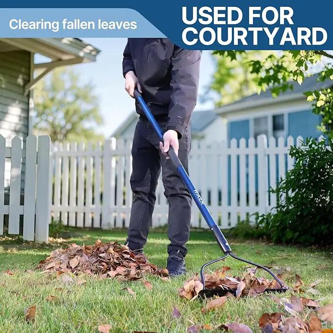 57 Inch Heavy Duty Garden Rake with Blue Fiberglass Handle - 14-Tooth Metal Yard Rake for Gardening, Farming, and Yard Work - Durable Hard Rakes for Heavy Duty Use by GreenHaven Gardens