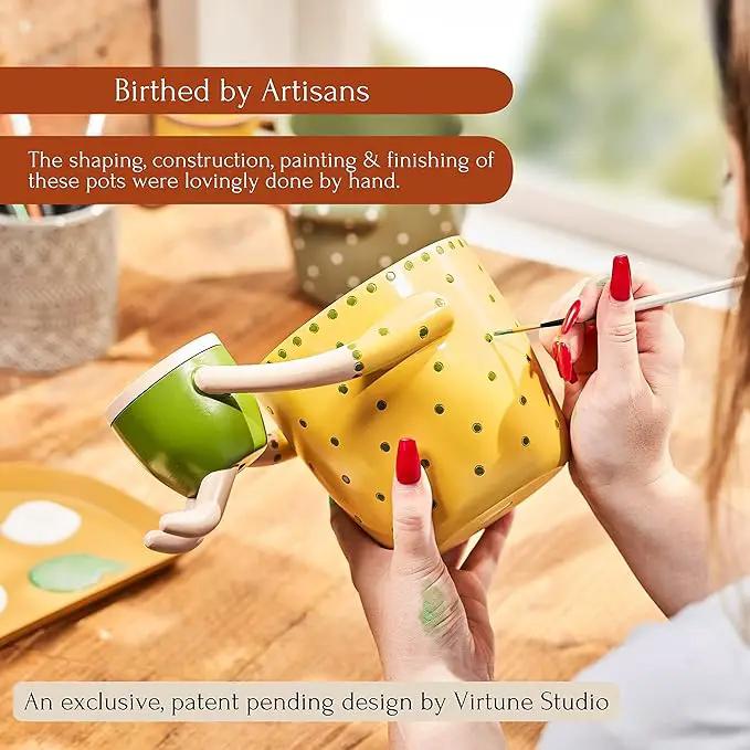 VIRTUNE Adorable Plant Pots. 5" Flower Pot & 2" Small Pot with Drainage. Gifts for Plant Lovers, Indoor Planters, Small Plant Pots, Cute Pots (Mustard) by GreenHaven Gardens