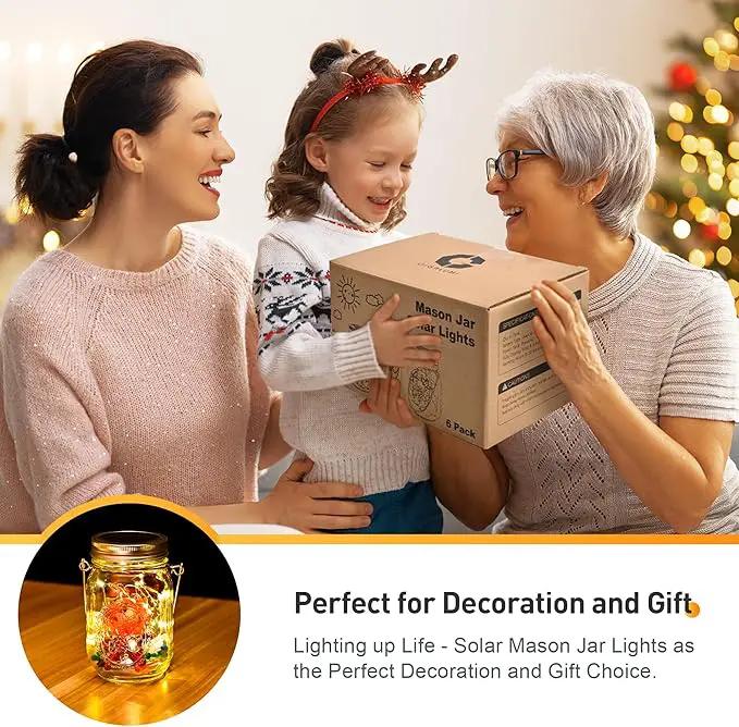GIGALUMI Hanging Mason Jar Solar Lights, 6 Pack 30 Led Tinplate Lids Hanging Solar Lanterns Outdoor Waterproof, Hangers and Jars Included, Outdoor Decor for Balcony, Garden, Patio, Yard, Wedding by GreenHaven Gardens