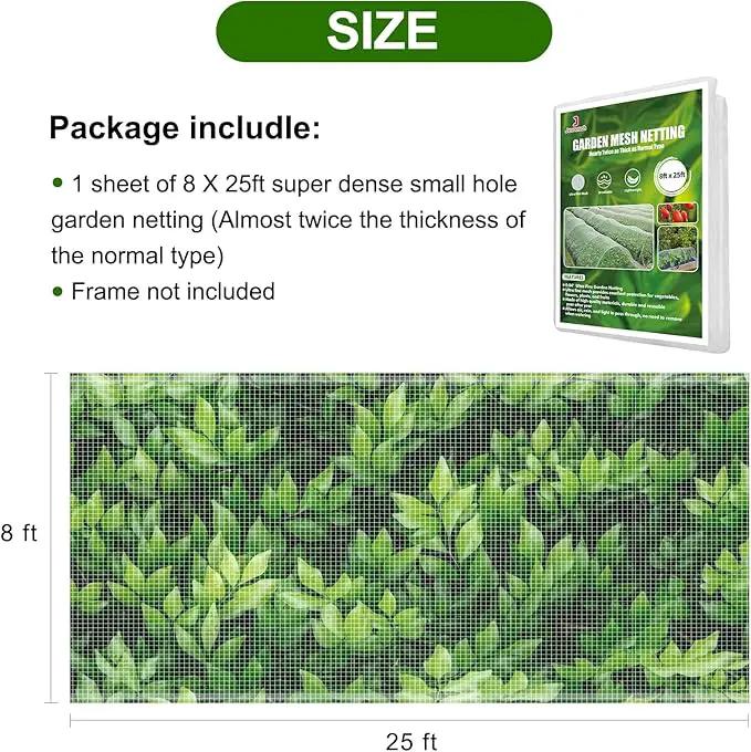 Garden Netting, Jevrench Durable Ultra Fine Garden Netting, Garden Plant Cover Row Cover Makes Plants, Vegetables, Fruits, and Flowers Grow Better (8ft x 25ft) by GreenHaven Gardens