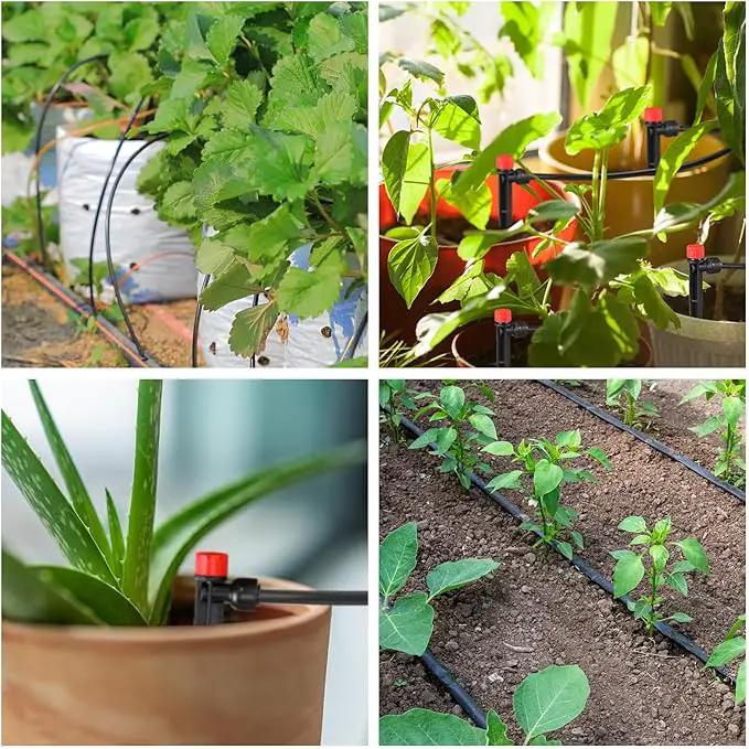 100 Pcs Drip Irrigation Emitters for 1/4'' Irrigation Tubing Adjustable Water Flow Drip Emitters with Stake Drip Irrigation System Irrigation Drippers with 360 Degree Sprayer for Garden Patio by GreenHaven Gardens