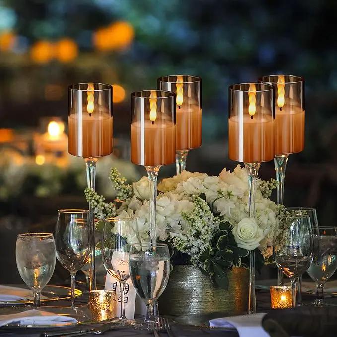 6Pack Glass Flickering Flameless Candles with Remote, 2"X3" Real Wax Votive Candles Battery Operated, Small Electric LED Candles for Wedding Home Decor, w/4 Timers+2 Lighting Modes [Gold] by GreenHaven Gardens