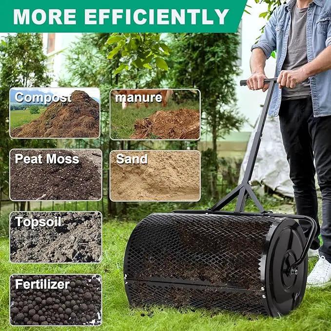 Compost Spreader, Durable Lawn Roller, Manure Spreader with Upgrade T Shaped Handle, Top Soil Spreader for Lawn and Garden Care Manure Spreaders Roller (16 Inch-T-Black-S) by GreenHaven Gardens