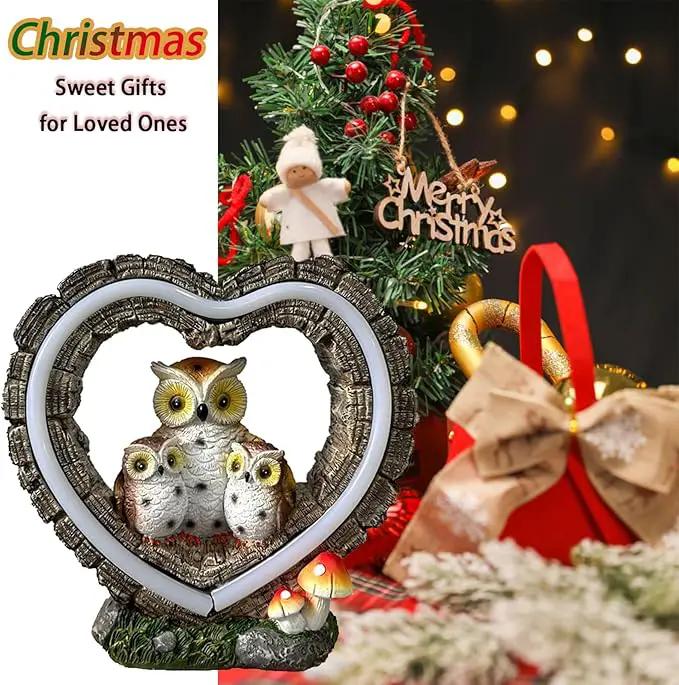 Solar Owl Garden Statue, Outdoor Waterproof Handmade Resin Statue,Garden Sculpture with Solar LED Lights, Warm Owl Statue Decoration, Suitable for Roads, Yards, lawns (Warm Owl Family) by GreenHaven Gardens