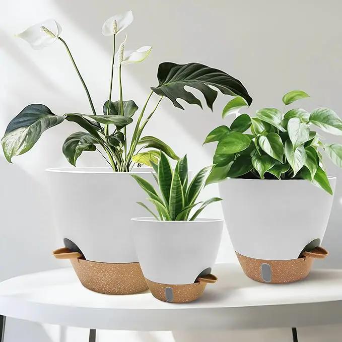 12/10/9/8 inch Self Watering Pots with Visual Water Window, Extra Large Self Watering Plant Pot with Drainage Holes and Saucers, White Flower Pots for Indoor Plants by GreenHaven Gardens
