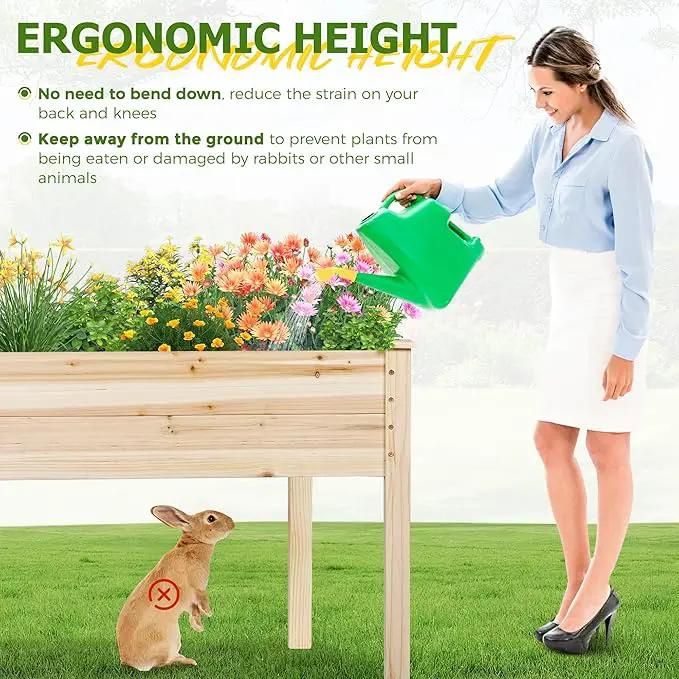 4 Feet Outdoor Wooden Raised Garden Bed Planter Box Kit for Vegetable and Fruit Growing, Patio or Balcony Gardening, Natural