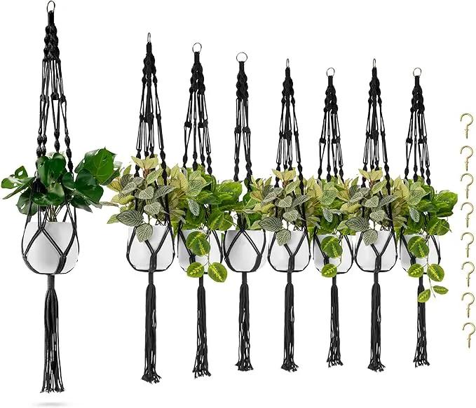 Sorbus Macrame Plant Hanger (8 Pack) Indoor Outdoor Hanging Plant Pots Cotton Rope, Elegant for Home, Patio, Garden (Black) by GreenHaven Gardens