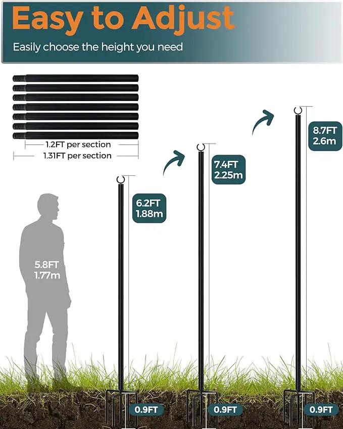 LAND·VOI Metal String Light Poles for Outside Hanging - Backyard, Garden, Patio, 4 Pack Lighting Stand with Adjustable Height for Outdoor Parties, Wedding, Extra-Long 5-Prong Claws, (9.6FT) FLP04B by GreenHaven Gardens