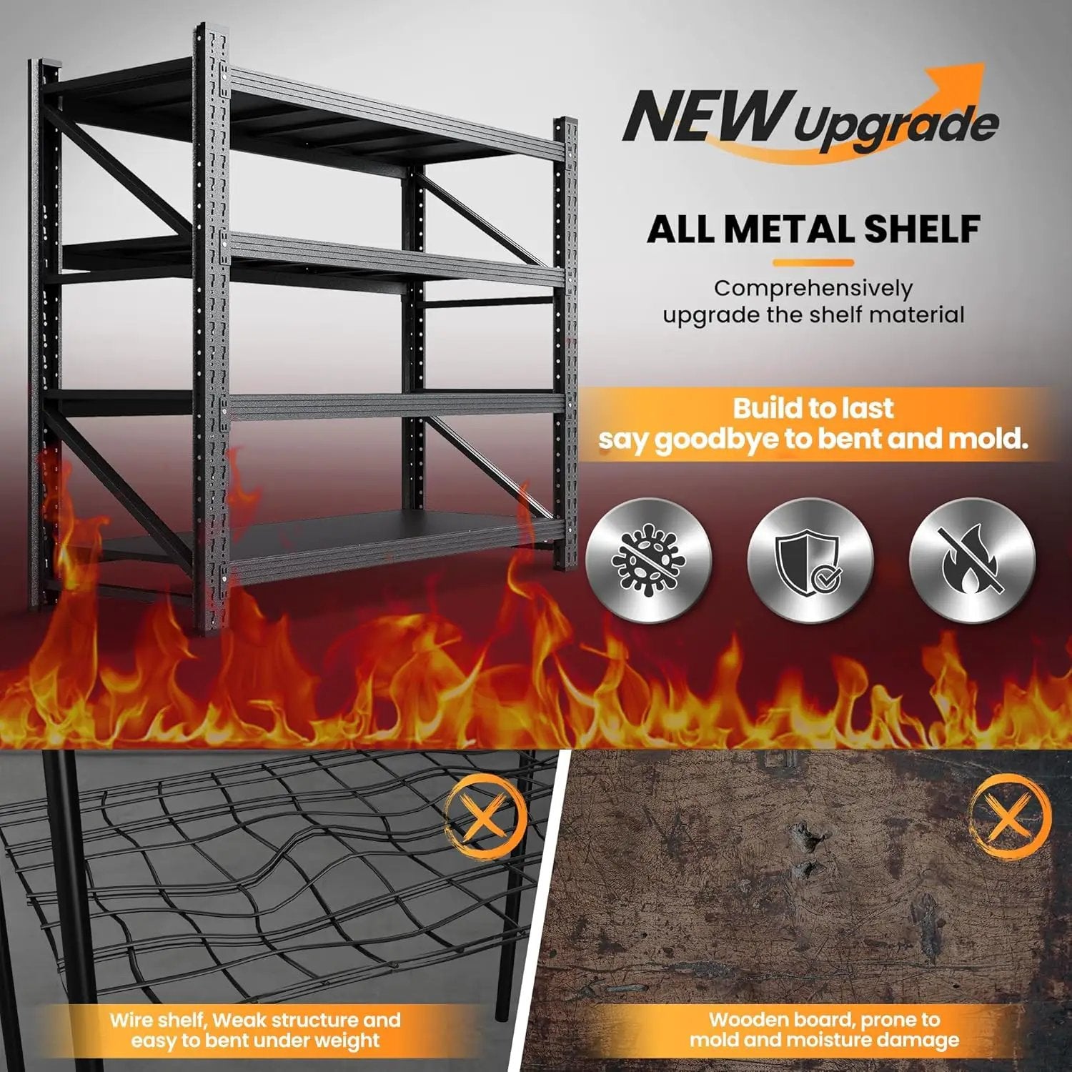 Set of 2 Storage Shelves, 4 Tier Heavy Duty Garage Shelving Units, 48” Wide Rack Shelf, 3000LBS Steel Industrial Shelving, 24” Deep Adjustable Standing Shelf for Warehouse 24" D x 48" W x 70" H Black by GreenHaven Gardens