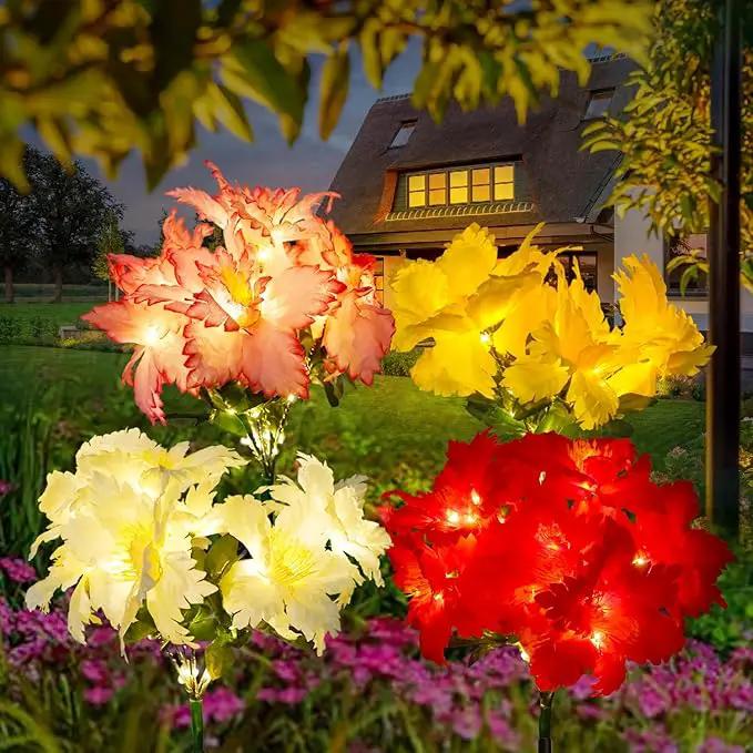 4 Pack Outdoor Solar Garden Decor Lights, Waterproof Solar Powered Hydrangea Lotus Flower Lights Bright Up to 12 Hrs,Led Flowers for Yard Patio Lawn Decorative (Solar Flowers Style 3) by GreenHaven Gardens
