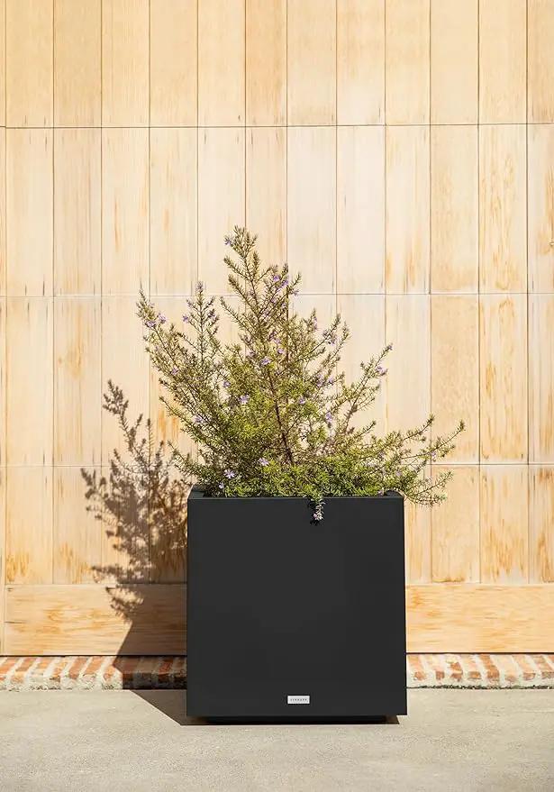 Veradek Block Series Cube Plastic Planter - Large Square Planter for Indoor or Outdoor Patio/Garden | Durable All-Weather Use with Drainage Holes | Modern Décor for Tall Plants, Trees, Flowers by GreenHaven Gardens