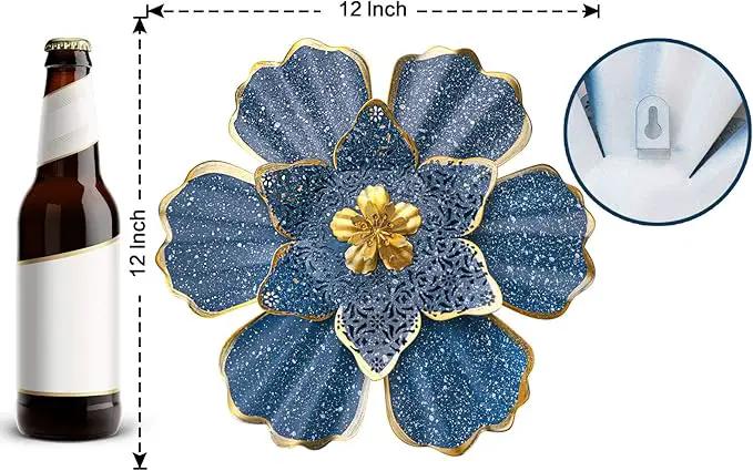 EASICUTI Blue Metal Flower Wall Decor Boho Metal Wall Art Decorations Hanging for Indoor Outdoor Home Bathroom Patio Fence Garden Bedroom Living Room Or Wall Sculptures 12 Inch by GreenHaven Gardens
