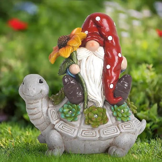 Hodao Patio Garden Theme Solar Gnome & Turtle Sculpture Statue - Lawn, Deck, Balcony, Patio Spring/Summer Decorations - Creative Housewarming Gifts by GreenHaven Gardens