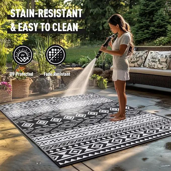 WILDROOTS 9x12 Feet Black and White Plastic Outdoor Rug, Stain Resistant Waterproof Reversible Outdoor Patio Rug, Fade Resistant Camping Rug by GreenHaven Gardens