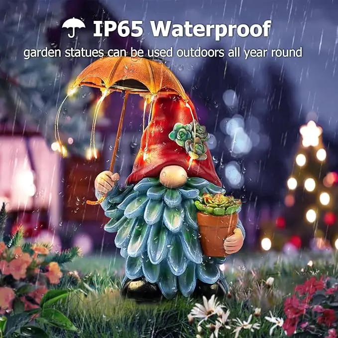 Solar Outdoor Statues Gnome Garden Decor, Garden Gnome with Solar LED Umbrella Decorative for Patio, Balcony, Lawn, Yard Ornament - Unique Gardening Gifts for Mom Grandma by GreenHaven Gardens