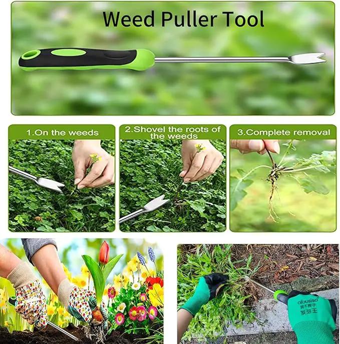 Weed Puller Tool, Gardening Hand Weeder Tool, Stainless Steel Dandelion Weeder Tool, Includes Gardening Gloves, for Yard and Garden by GreenHaven Gardens