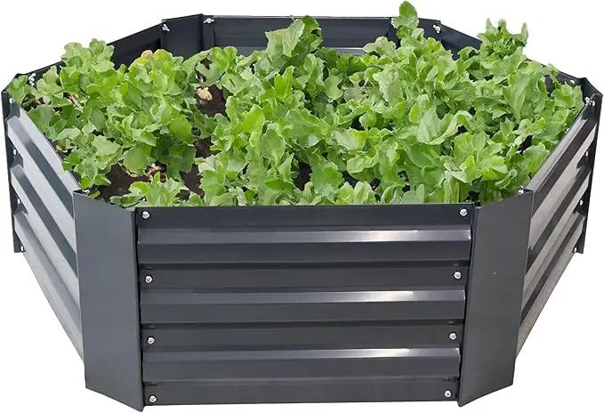 Sunnydaze 11.75" H Raised Metal Garden Bed - Galvanized Raised Garden Bed Outdoor for Vegetables and Flowers - Dark Gray - Hexagon by GreenHaven Gardens