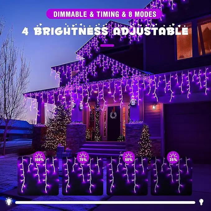 JMEXSUSS Purple Christmas Icicle Lights, 38.8 FT 400 LED Purple Icicle Lights Outdoor Waterproof, 8 Modes Purple Christmas Lights with 80 Drops Plug in for House Christmas Party Decorations by GreenHaven Gardens