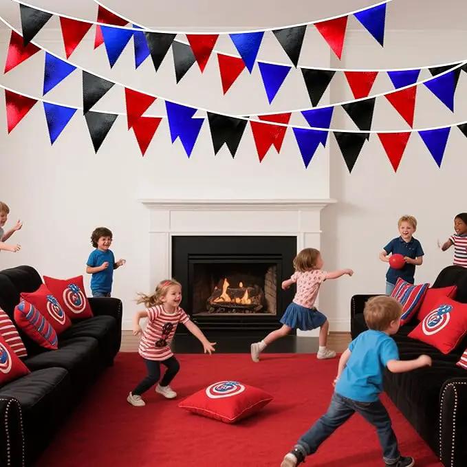 Navy Blue Red Black Party Decorations Metallic Fabric Triangle Pennant Banner Flag Bunting Garland for Graduations Birthday Retirement 4th of July USA Patriotic Veterans Party Decorations Supplies by GreenHaven Gardens
