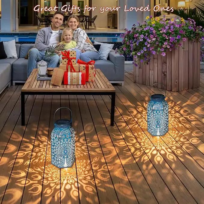 Outdoor Solar Lanterns Waterproof Peacock Garden Gifts Women Mom, Big Solar Lights, Garden Decor, Yard Art, Outside, Patio Ornaments, Birthday, Mothers' Day Birthday Gifts (2Pack, Blue Gold by GreenHaven Gardens