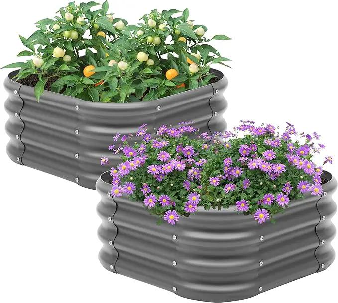 2-Pack 2x1ft Galvanized Raised Garden Bed, Outdoor Planter Bed, Metal Planter Box for Gardening and Planting,Dark Grey by GreenHaven Gardens