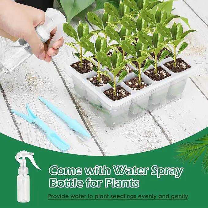Reusable Seed Starter Tray, 4 Pack Silicone Seed Starter Kit for Starting Plant Seeds with Humidity Adjustable Dome and Lid, Indoor Seed Starting Supplies with Water Spray Bottle for Plants, BPA-Free by GreenHaven Gardens