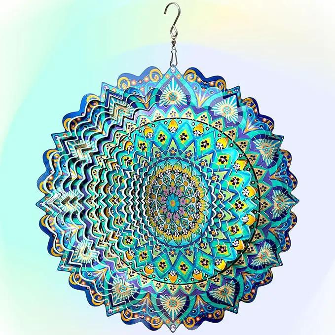 Wind Spinner Mandala Peacock Blue Ocean,Wind Spinner for Yard and Garden,Gifts for Women Mom Grandma Wife Father,12Inch 3D Kinetic Yard Art Decorations Outdoor&Indoor Christmas Decor by GreenHaven Gardens