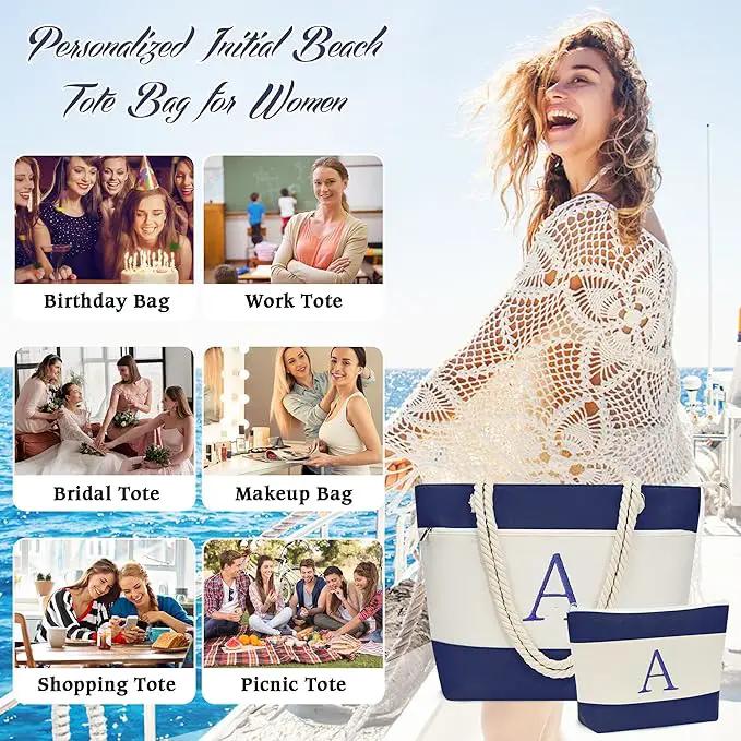 YOOLIFE Beach Bags for Women - Initial Tote Waterproof Bag with Makeup Bag, Mothers Day Gifts for Women Mom Friend Birthday by GreenHaven Gardens