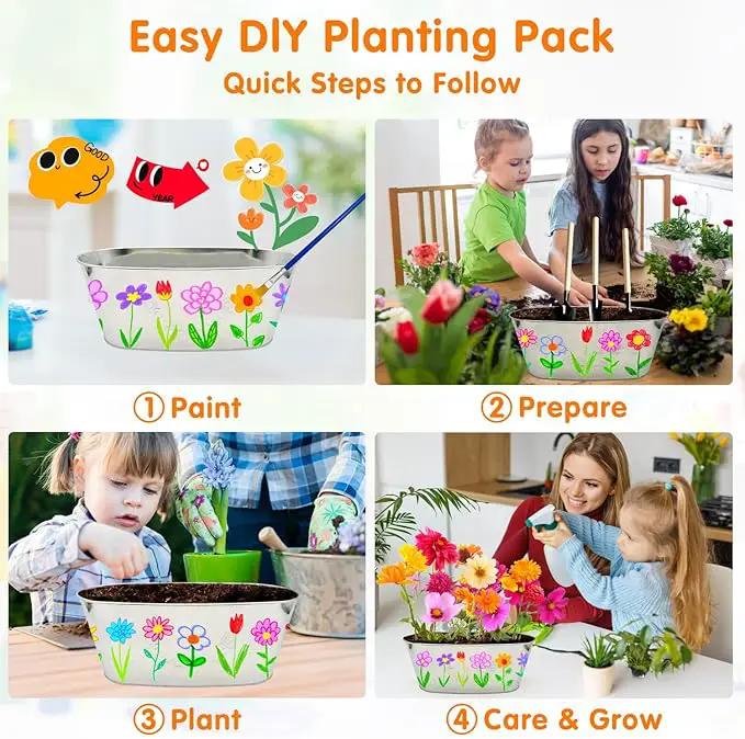 IELEK Paint & Plant Growing Flower Garden Kit for Kids - Arts and Crafts Gardening Set Easter Gifts Kit for Girls & Boys Ages 5, 6, 7, 8, 9, 10, 11 & 12 Year Old by GreenHaven Gardens