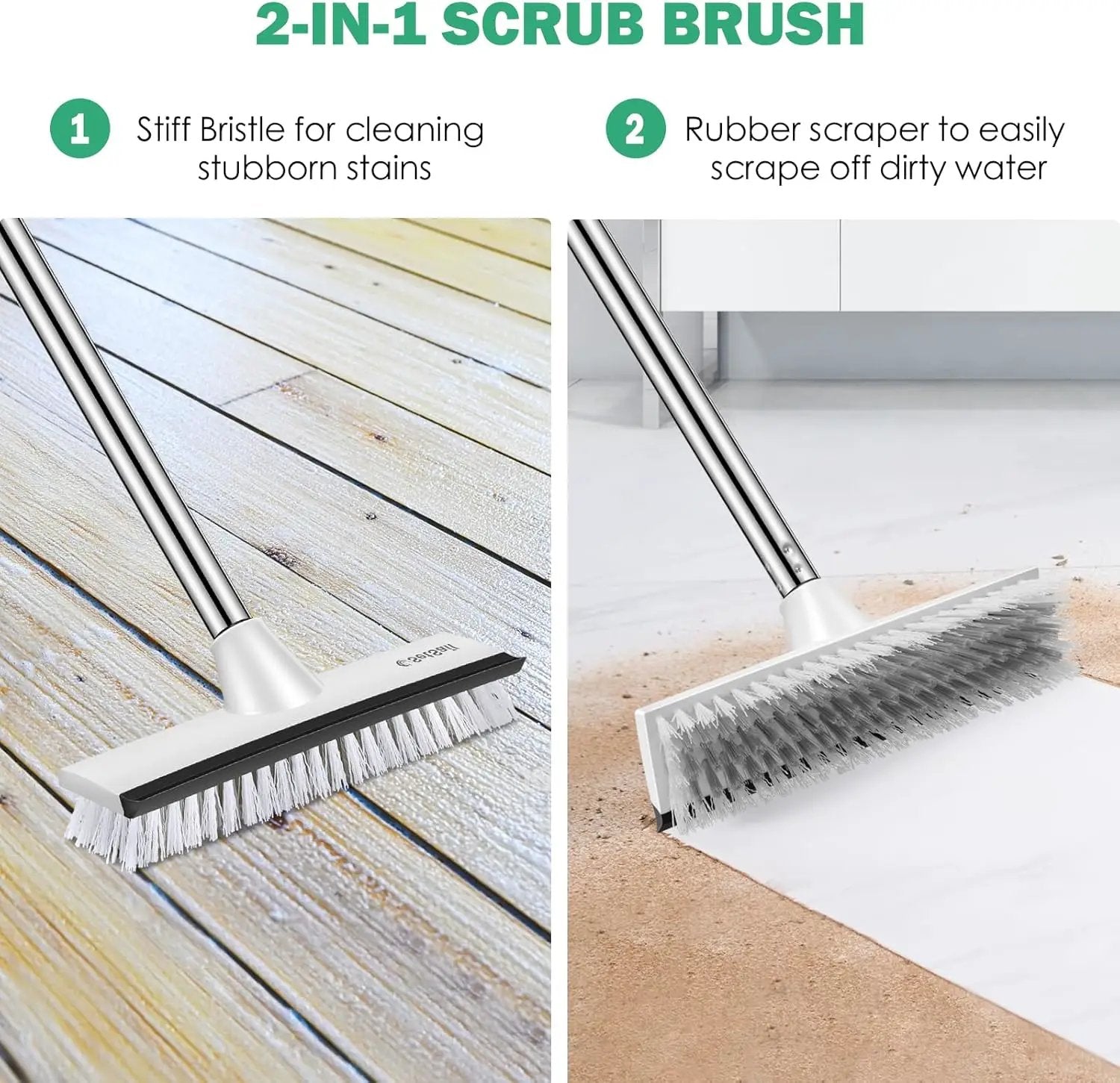 SetSail Upgraded Large 12 in Wide Floor Scrub Brush with 51-Inch Long Adjustable Handle 2 in 1 Scrape Brush Stiff Bristle Floor Scrubber for Cleaning Shower Bathroom Garage Kitchen Wall Deck Tub Tile by GreenHaven Gardens