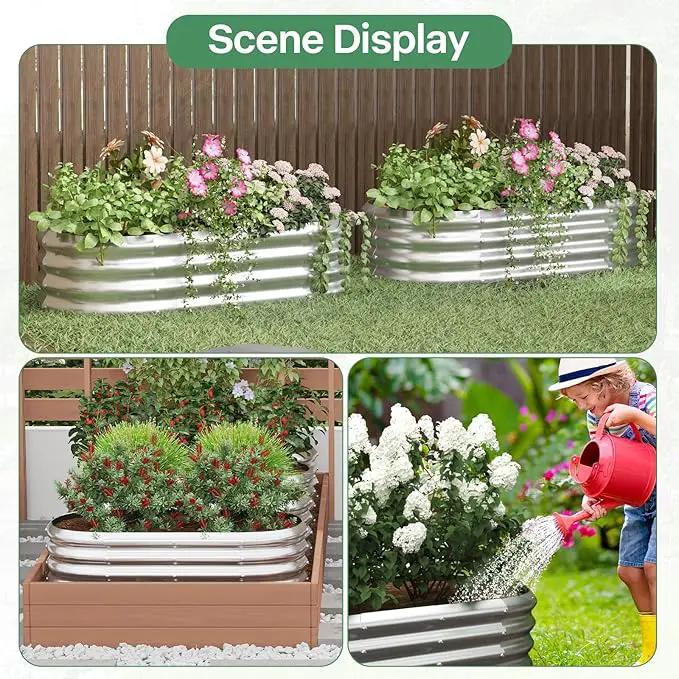 Galvanized Raised Garden Bed Kit, Galvanized Planter Garden Boxes Outdoor, Oval Large Metal for Vegetables,Flower,8x1.8x1FT by GreenHaven Gardens